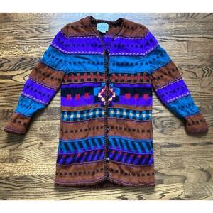 VTG Millma Cardigan Sweater Womens Small 100% Alpaca Handknit Art to Wear Aztec